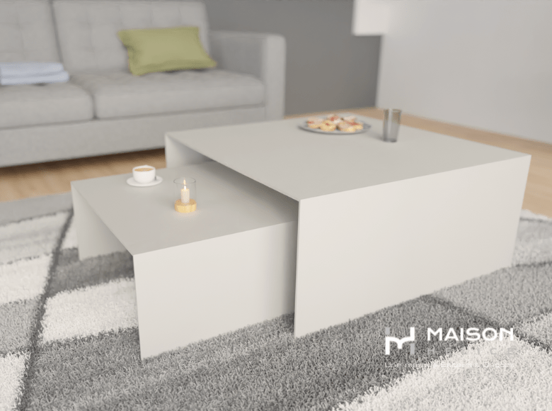 table gigogne beige sur mesure en acier