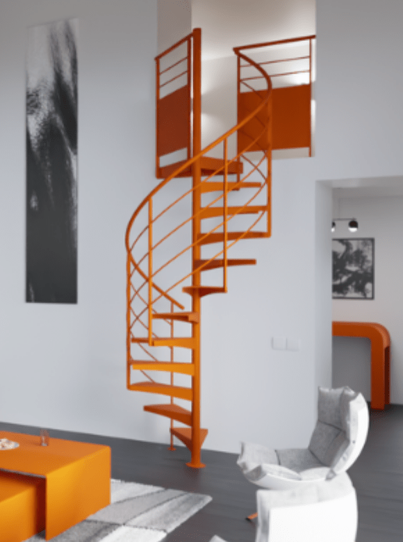 escalier bois metal orange mezzanine